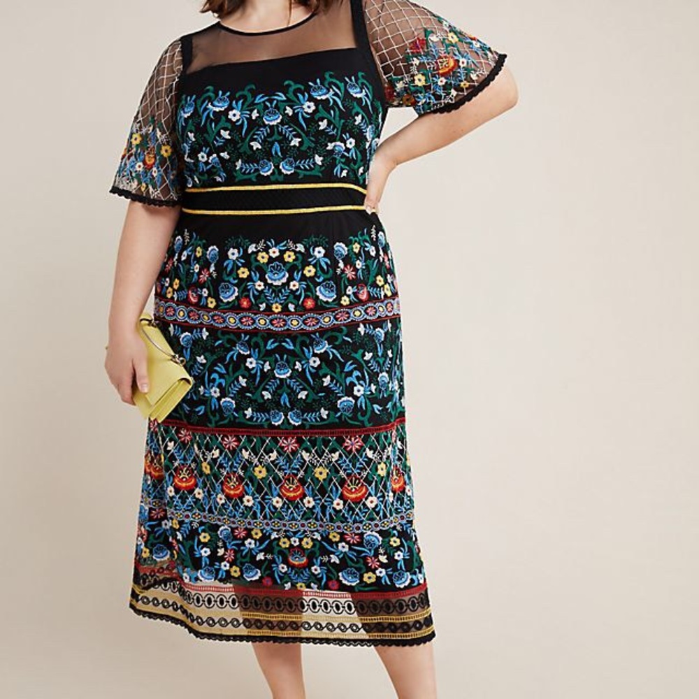 Anthropologie Esther embroidered midi dress